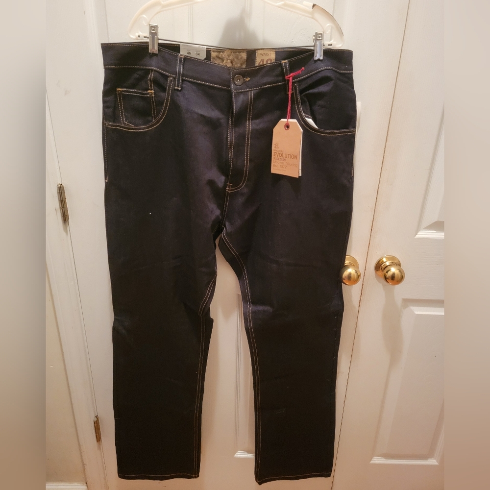 NWT EVOLUTION In Design Indigo Denim Jeans Men’s 40/34 Regular Fit Straight Leg